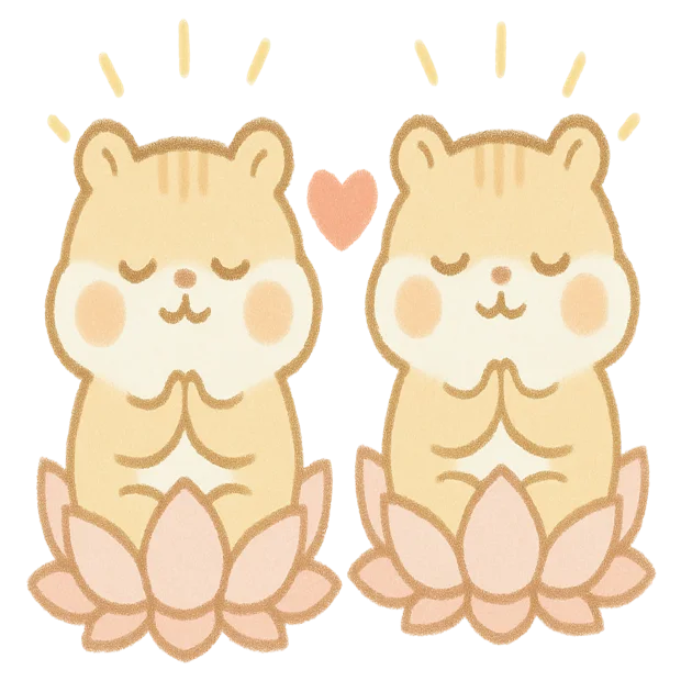 Two Jino characters sitting side by side with a heart between them